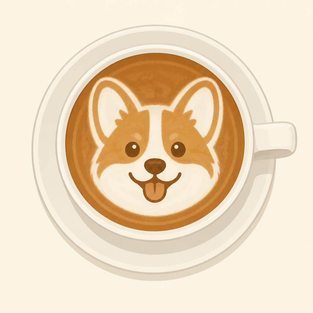 Latte art shaped like a corgi face
